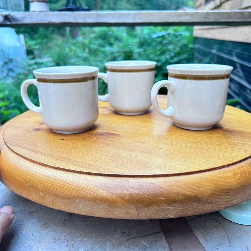 Vintage Stoneware Coffee Mugs Set 3 Brown Cream Mountain Wood Collection Japan